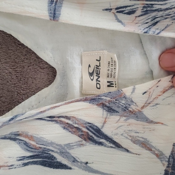 O'neill Colleen Tropical Palm Print Mini Dress Key Hole Sexy Tie Back Neck Med - Picture 7 of 8